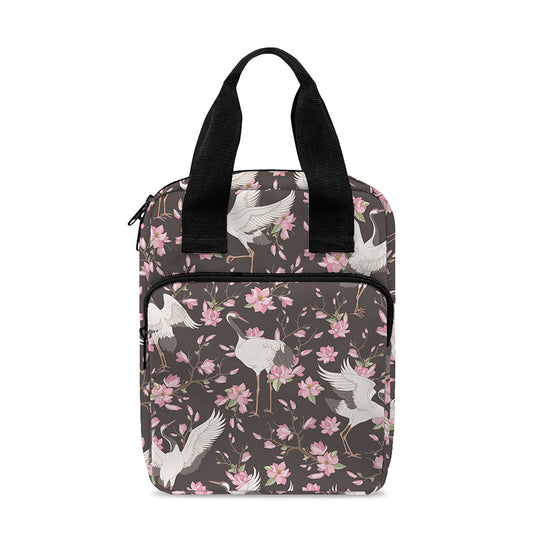 Crane Bird And Flower Pattern Print Bible Tote Bag