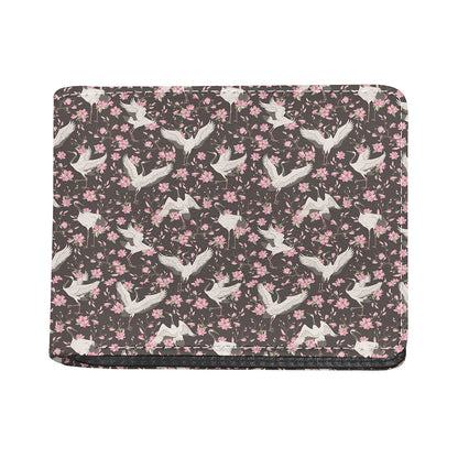 Crane Bird And Flower Pattern Print Bifold Wallet