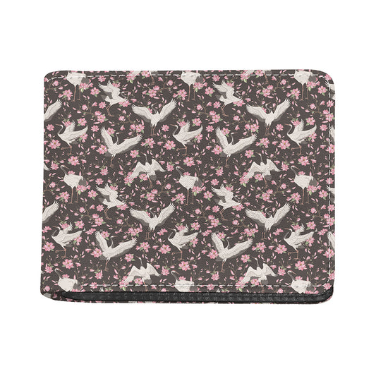 Crane Bird And Flower Pattern Print Bifold Wallet