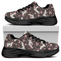 Crane Bird And Flower Pattern Print Black Chunky Shoes