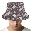 Crane Bird And Flower Pattern Print Bucket Hat