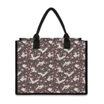Crane Bird And Flower Pattern Print Canvas Tote Bag
