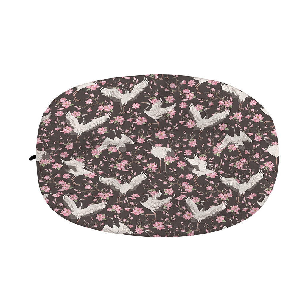 Crane Bird And Flower Pattern Print Car Side Mirror Covers