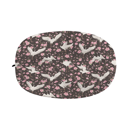 Crane Bird And Flower Pattern Print Car Side Mirror Covers