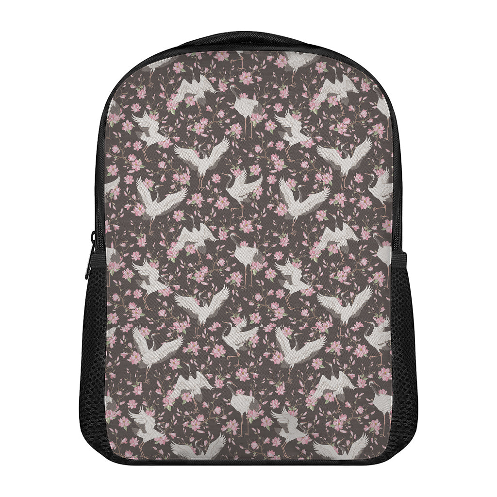 Crane Bird And Flower Pattern Print Casual Backpack