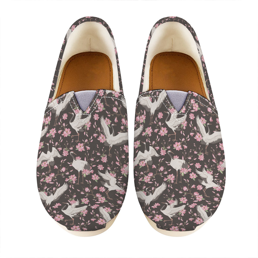 Crane Bird And Flower Pattern Print Casual Shoes