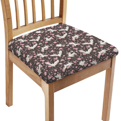 Crane Bird And Flower Pattern Print Chair Cushion Cover