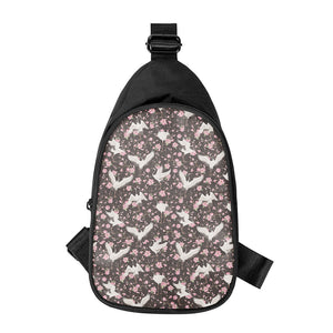 Crane Bird And Flower Pattern Print Chest Bag