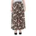 Crane Bird And Flower Pattern Print Chiffon Maxi Skirt