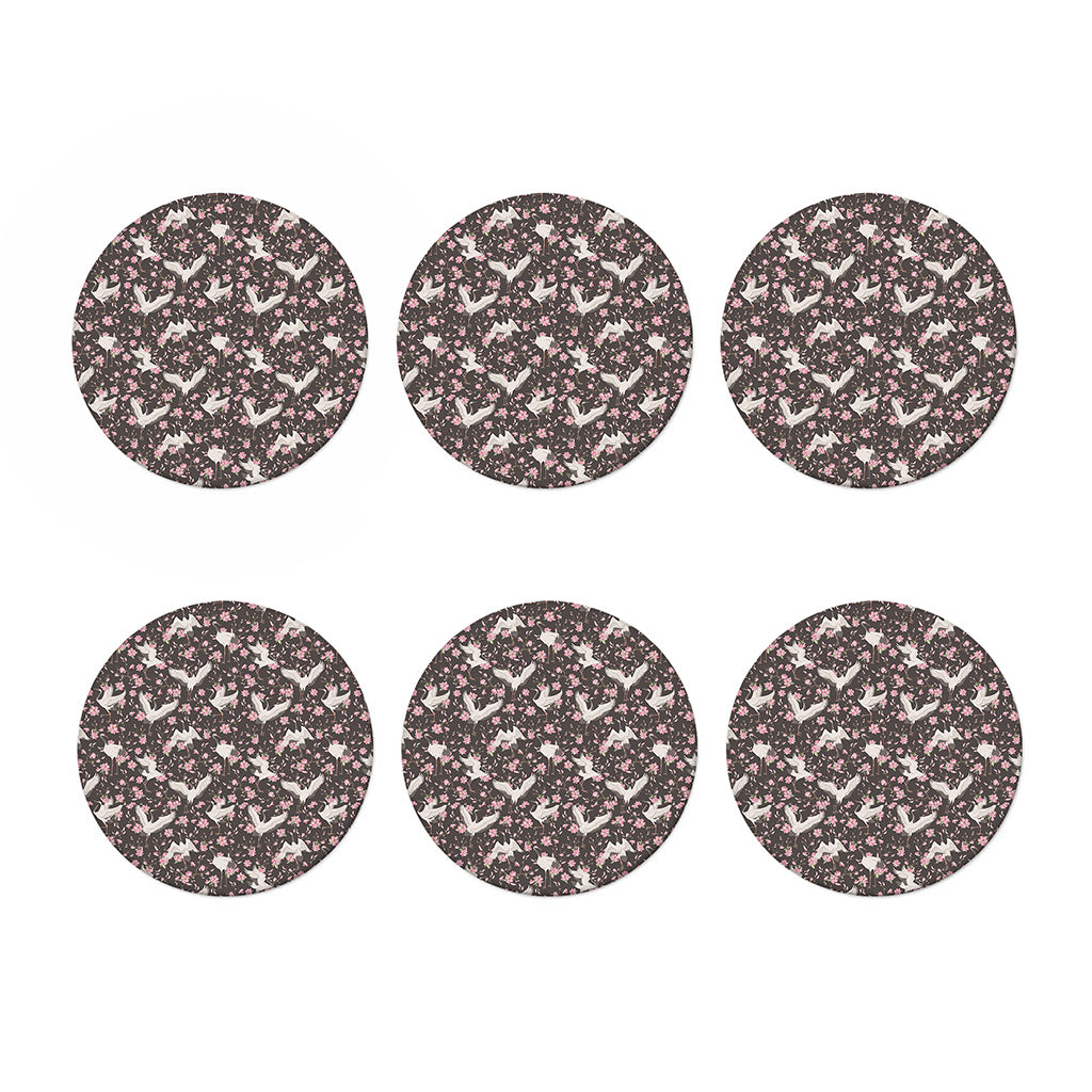Crane Bird And Flower Pattern Print Coaster Set