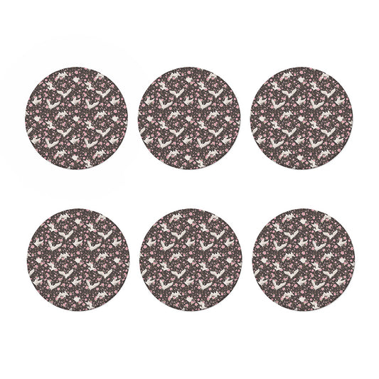 Crane Bird And Flower Pattern Print Coaster Set