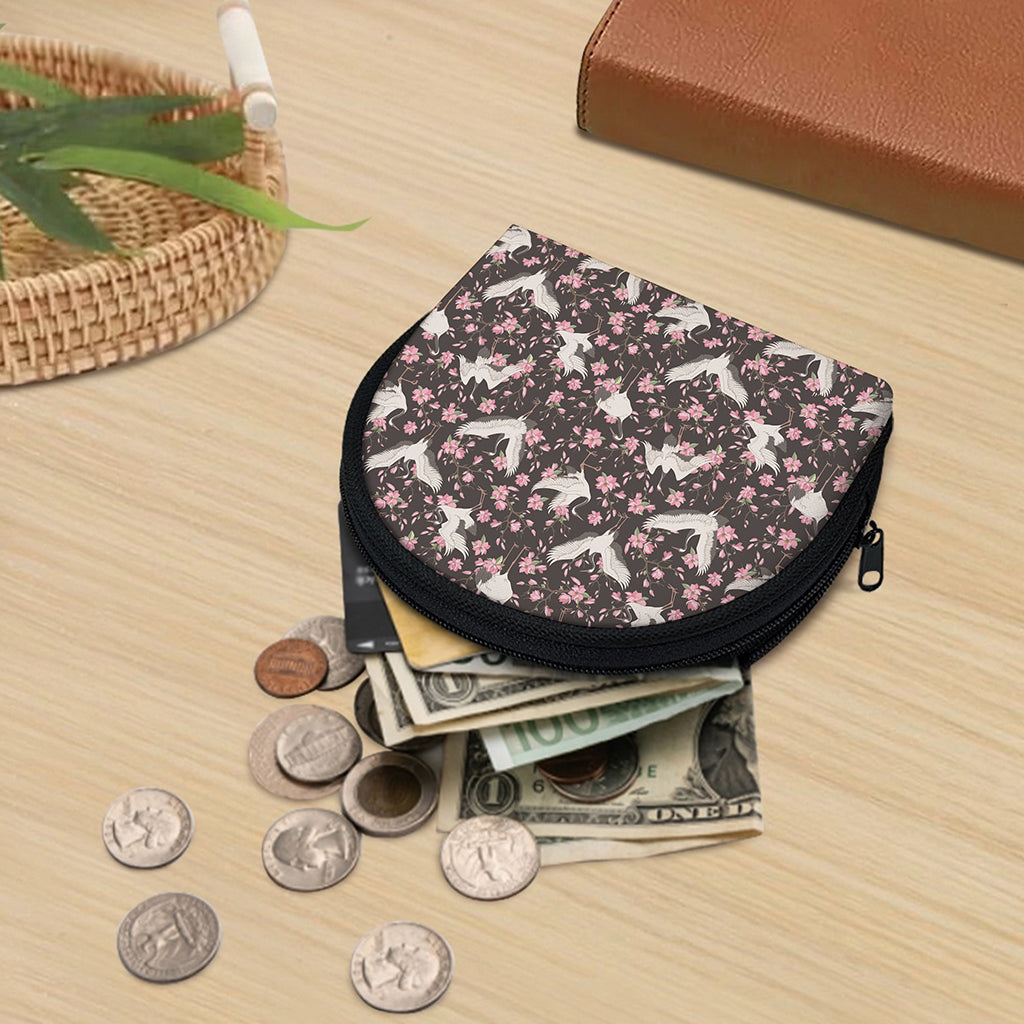 Crane Bird And Flower Pattern Print Coin Purse