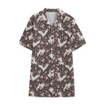 Crane Bird And Flower Pattern Print Cotton Hawaiian Shirt