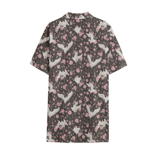 Crane Bird And Flower Pattern Print Cotton Hawaiian Shirt