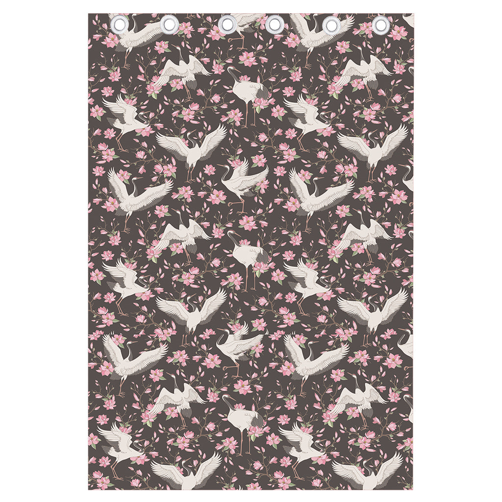 Crane Bird And Flower Pattern Print Curtain