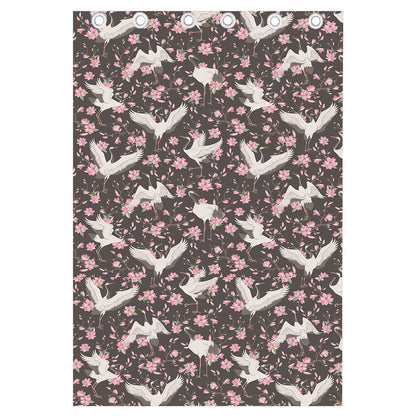 Crane Bird And Flower Pattern Print Curtain