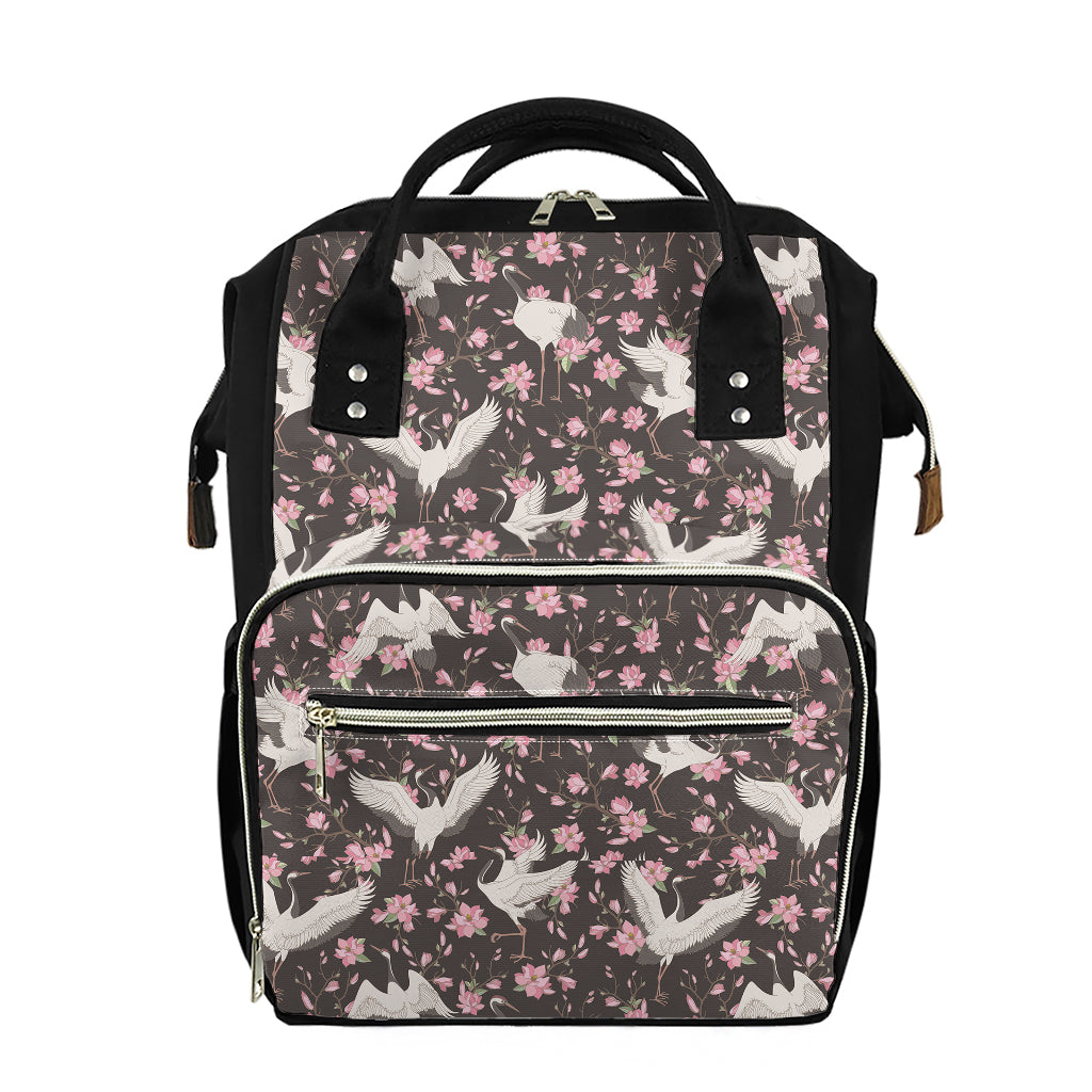 Crane Bird And Flower Pattern Print Diaper Bag