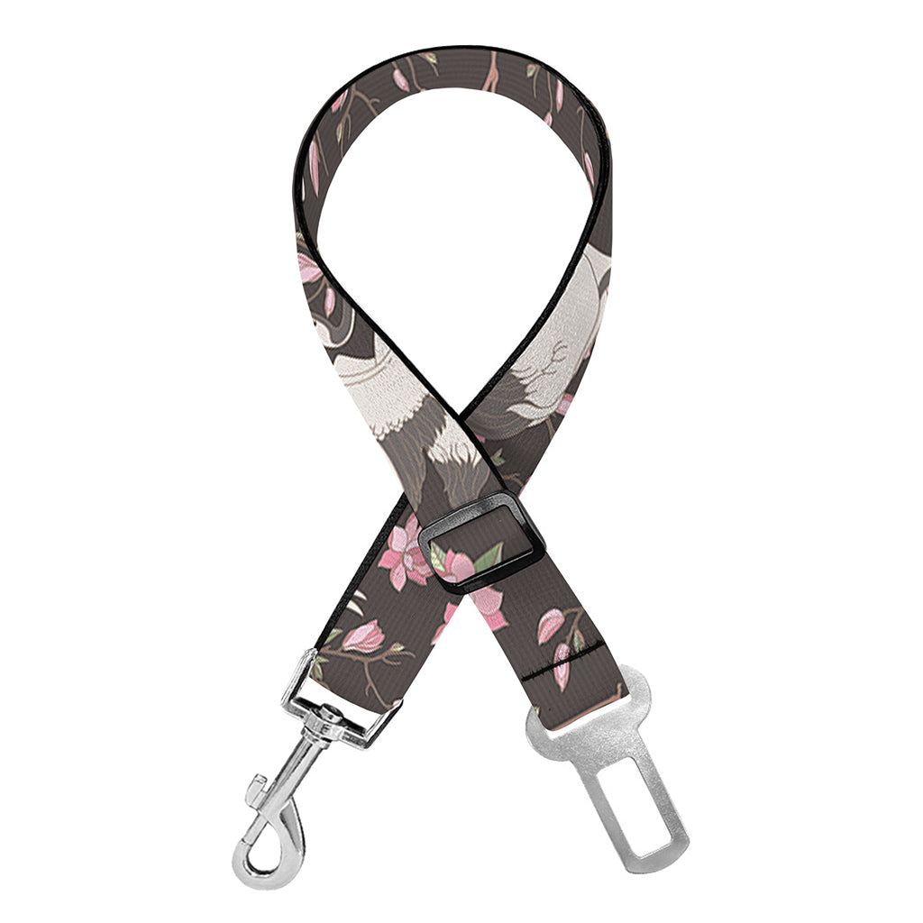 Crane Bird And Flower Pattern Print Dog Seat Belt