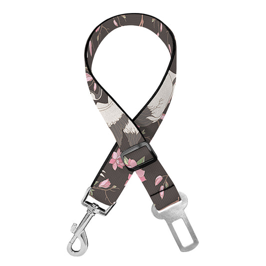 Crane Bird And Flower Pattern Print Dog Seat Belt
