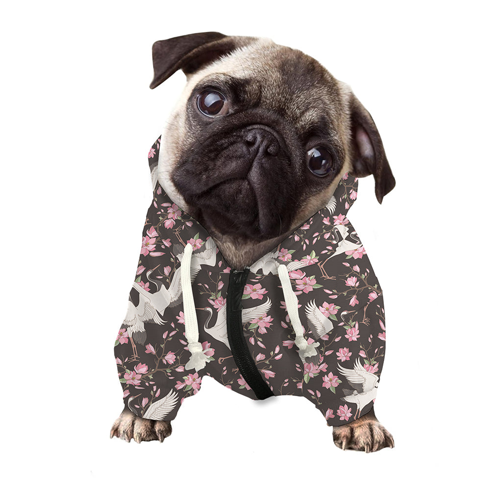 Crane Bird And Flower Pattern Print Dog Zip Up Hoodie