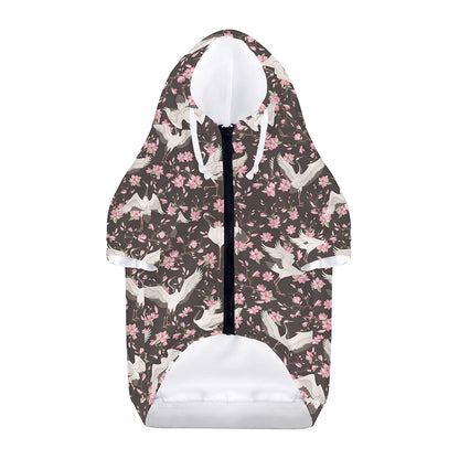 Crane Bird And Flower Pattern Print Dog Zip Up Hoodie