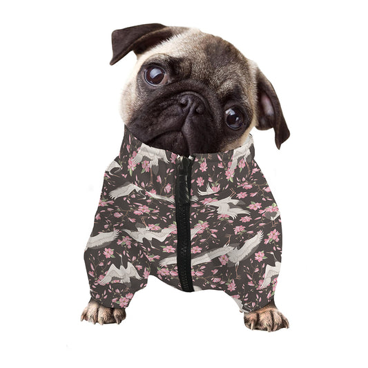 Crane Bird And Flower Pattern Print Dog Zip Up Jacket