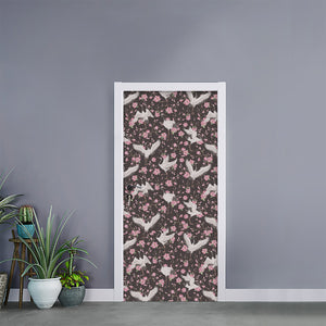 Crane Bird And Flower Pattern Print Door Sticker