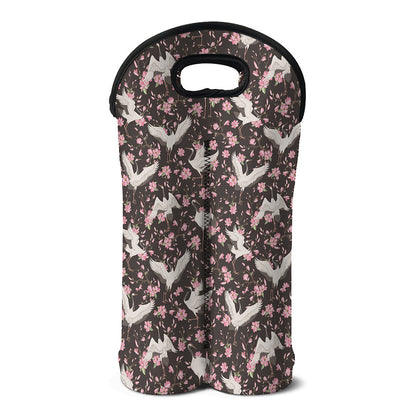Crane Bird And Flower Pattern Print Double Neoprene Wine Tote
