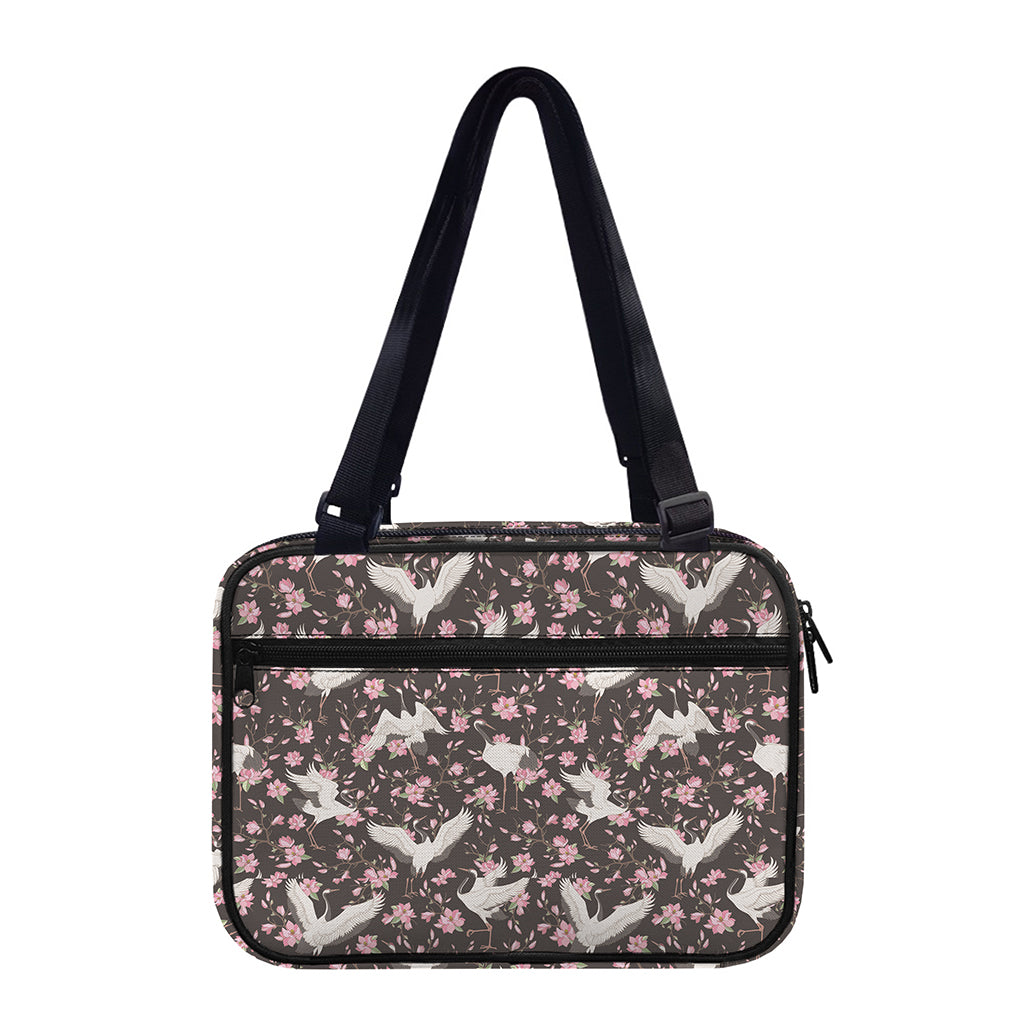 Crane Bird And Flower Pattern Print Double Strap Bible Bag