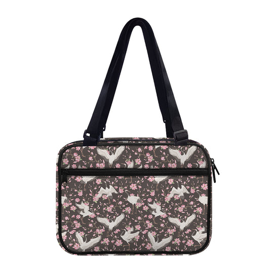 Crane Bird And Flower Pattern Print Double Strap Bible Bag