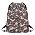 Crane Bird And Flower Pattern Print Drawstring Backpack