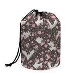 Crane Bird And Flower Pattern Print Drawstring Makeup Bag