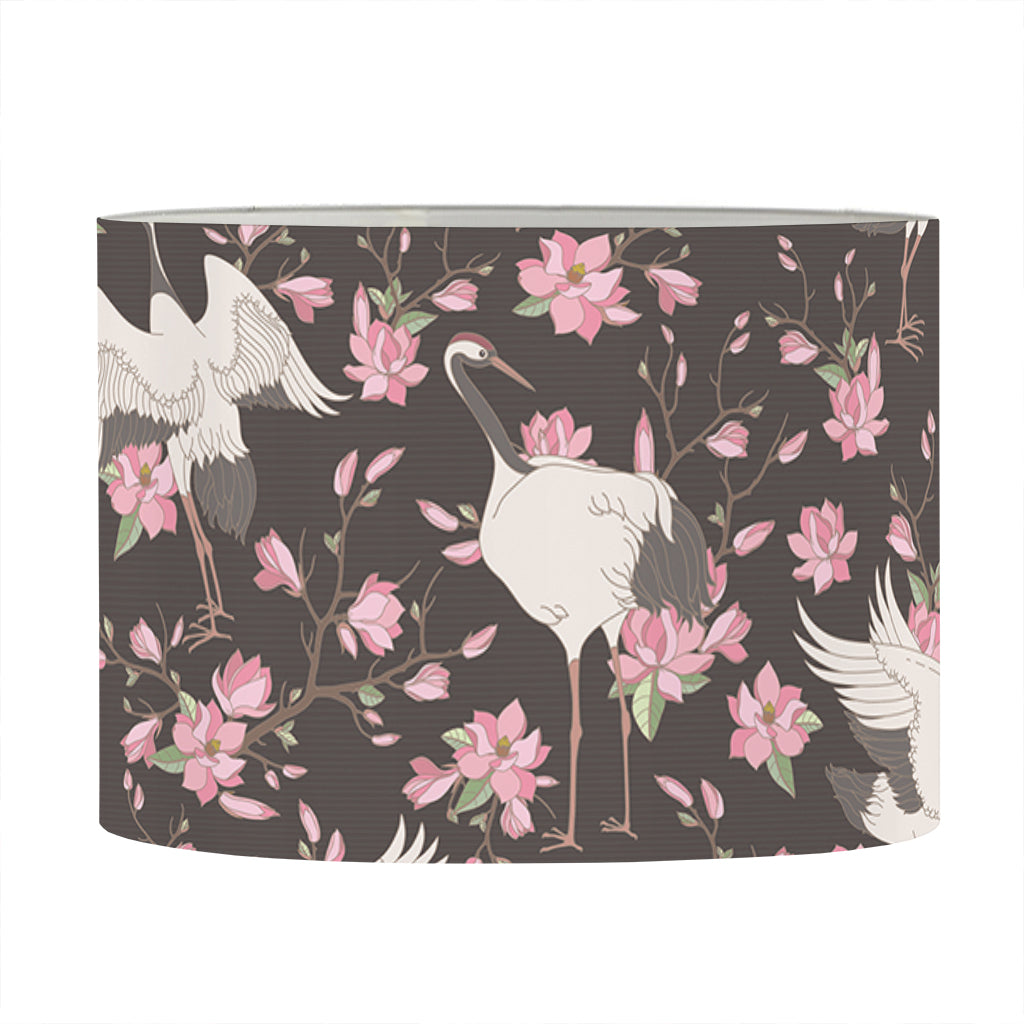 Crane Bird And Flower Pattern Print Drum Lamp Shade
