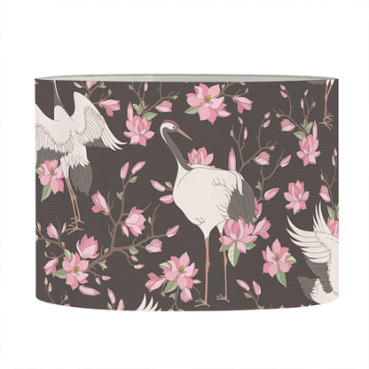 Crane Bird And Flower Pattern Print Drum Lamp Shade