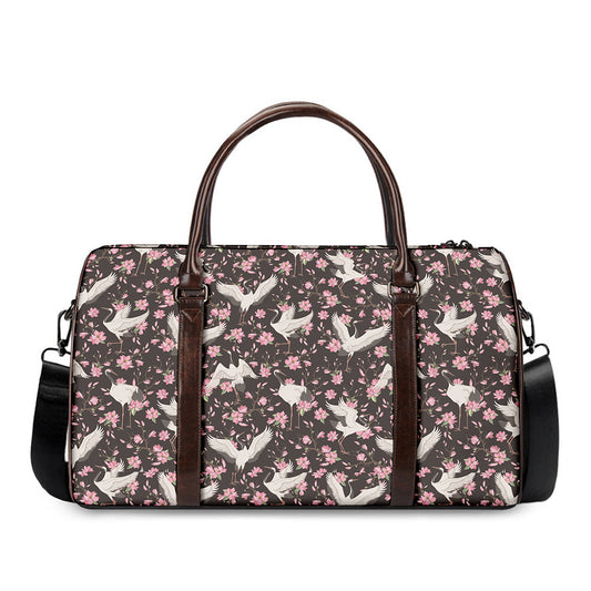 Crane Bird And Flower Pattern Print Duffle Bag