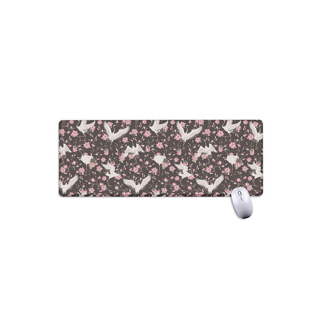 Crane Bird And Flower Pattern Print Extended Mouse Pad