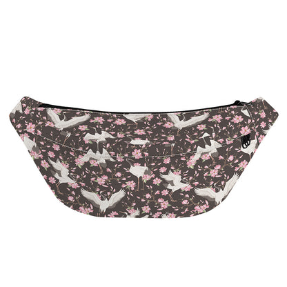 Crane Bird And Flower Pattern Print Fanny Pack