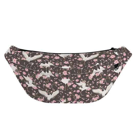 Crane Bird And Flower Pattern Print Fanny Pack