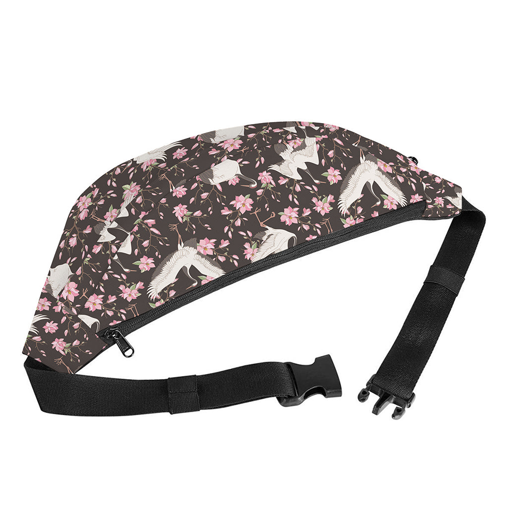 Crane Bird And Flower Pattern Print Fanny Pack