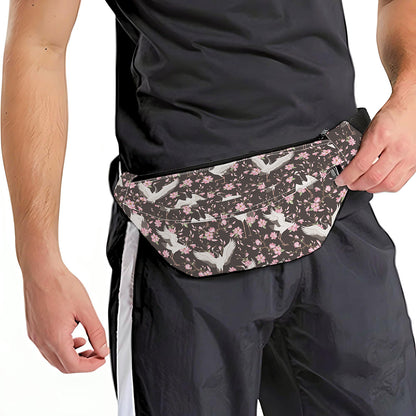 Crane Bird And Flower Pattern Print Fanny Pack