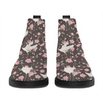 Crane Bird And Flower Pattern Print Flat Ankle Boots