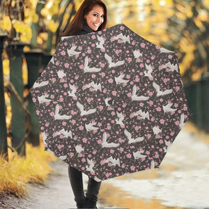 Crane Bird And Flower Pattern Print Foldable Umbrella