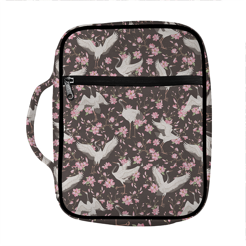 Crane Bird And Flower Pattern Print Front Pocket Bible Bag
