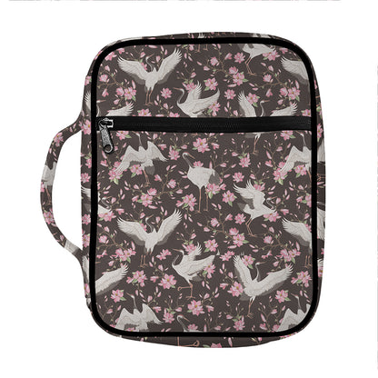 Crane Bird And Flower Pattern Print Front Pocket Bible Bag