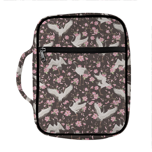 Crane Bird And Flower Pattern Print Front Pocket Bible Bag