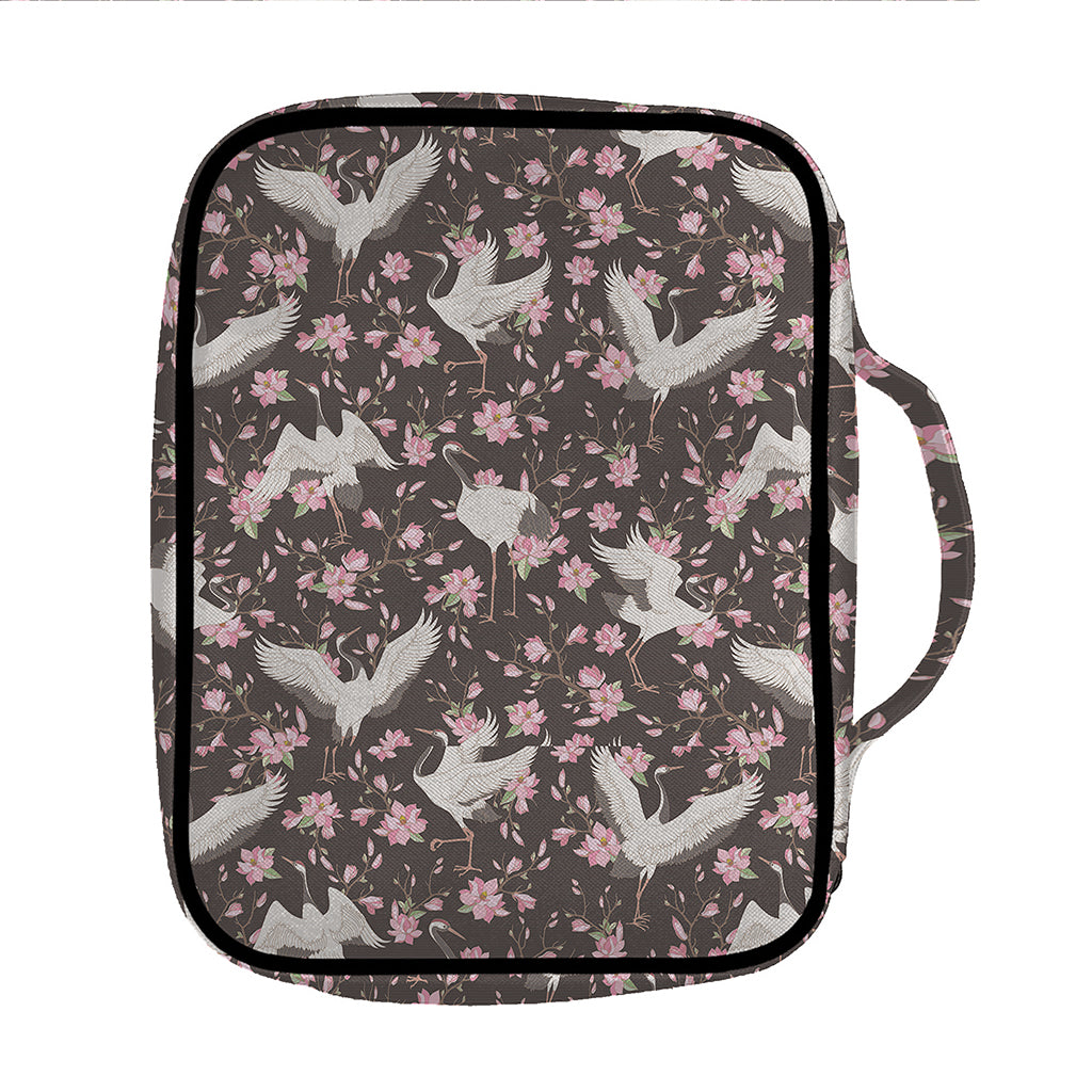 Crane Bird And Flower Pattern Print Front Pocket Bible Bag
