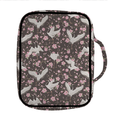 Crane Bird And Flower Pattern Print Front Pocket Bible Bag