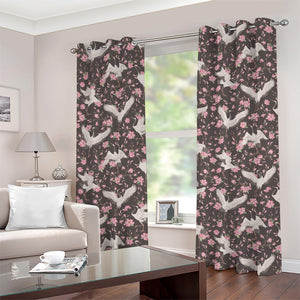 Crane Bird And Flower Pattern Print Grommet Curtains