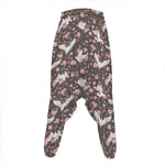 Crane Bird And Flower Pattern Print Hammer Pants