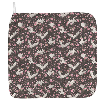 Crane Bird And Flower Pattern Print Hand Towel